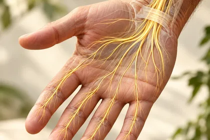 Illustration of the nerves in a hand