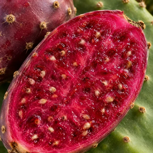 Prickly pear fruit cut in half