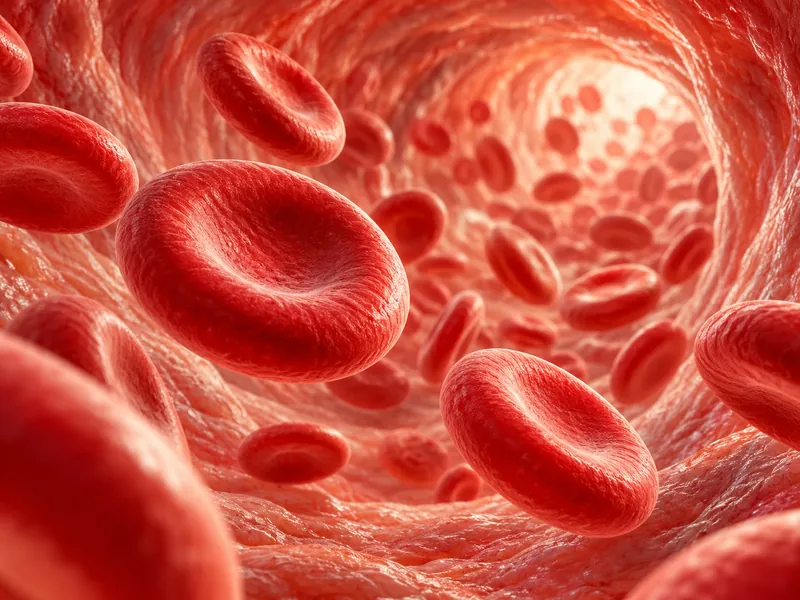 Illustration of red blood cells flowing through a blood vessel